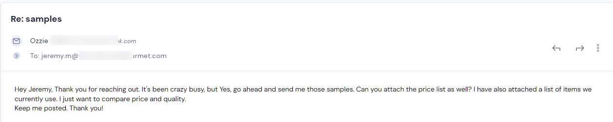 Retailer reply from CMJJ Gourmet